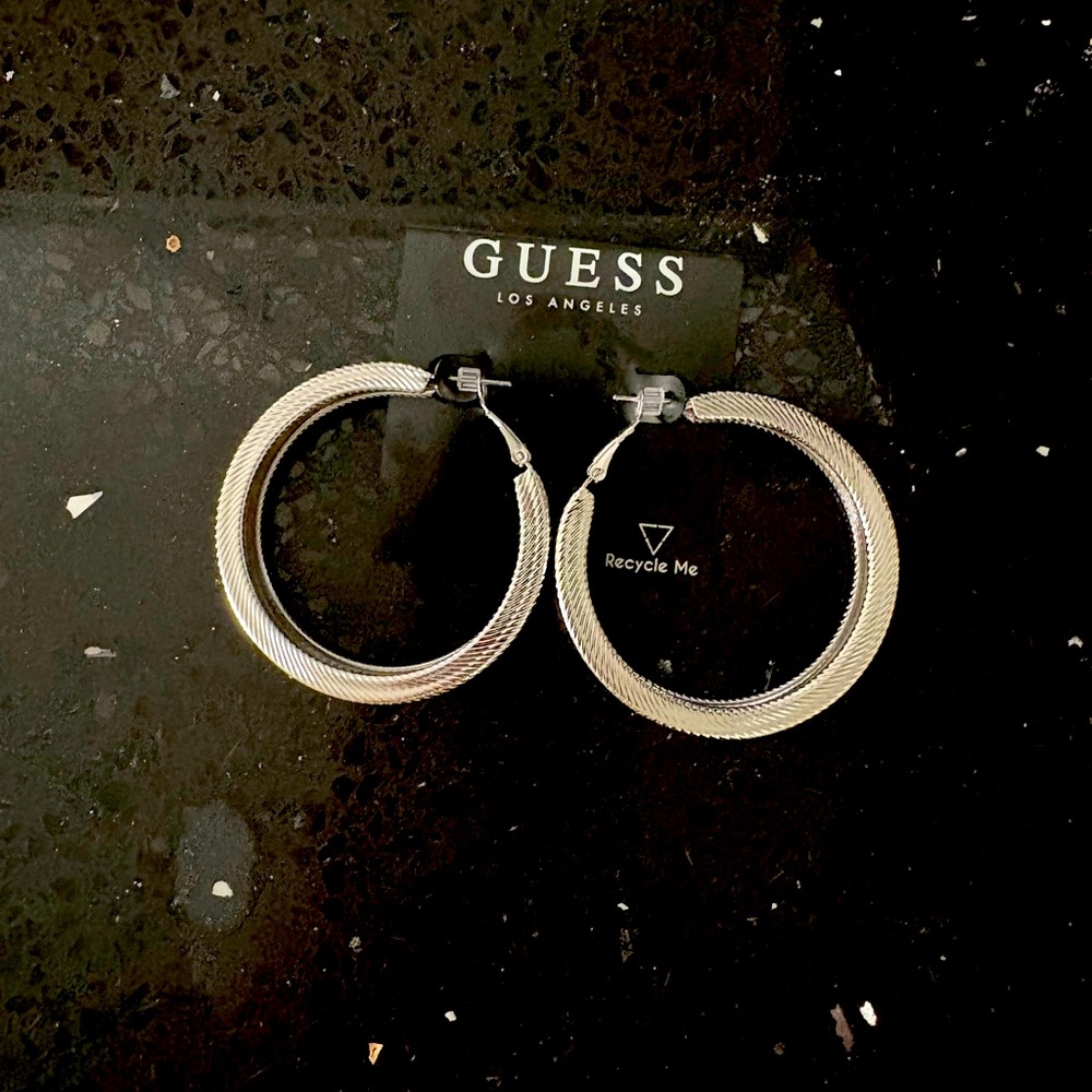 NEW Guess Silver Thick Hoop Earrings